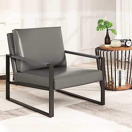Modern PU Leather Accent Chair Arm Chair with Extra-Thick Padded Backrest and Seat Cushion Sofa Chairs