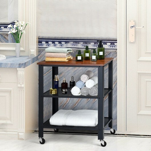 3-Tier Kitchen Utility Industrial Cart with Storage-Brown