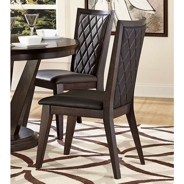 Homelegance Villa Vista Side Chair In Dark Walnut With Black Pvc