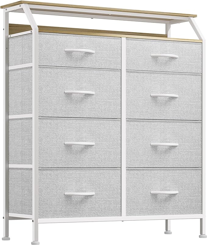8 Drawers Fabric Dresser for Bedroom, Tall Storage Drawer Unit with Shelves