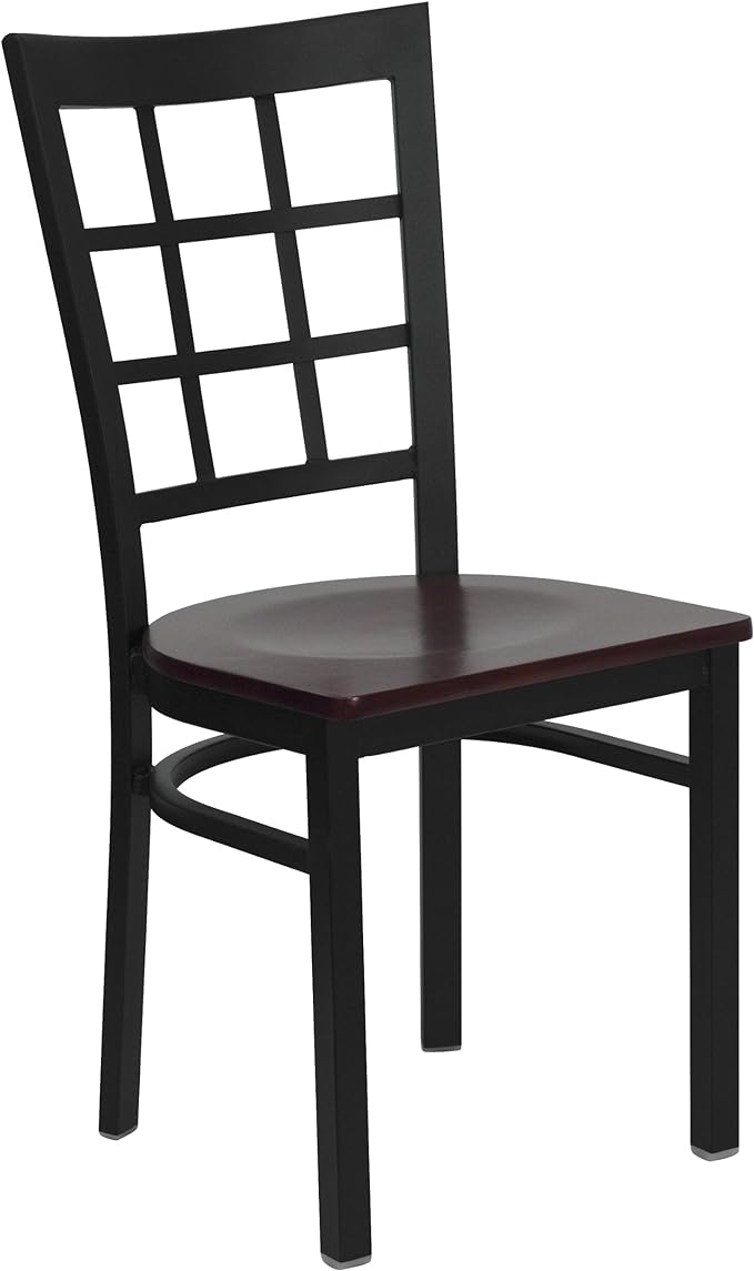 HERCULES Series Black Window Back Metal Restaurant Chair - Black Vinyl Seat