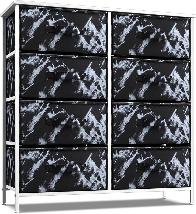 Dresser with 8 Faux Wood Drawers - Chest Organizer Unit with Steel Frame Wood