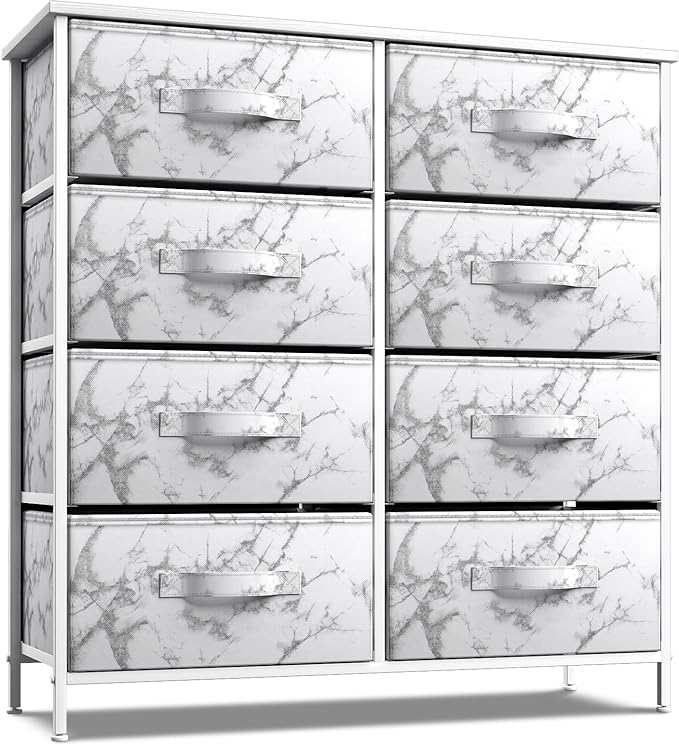 Dresser with 8 Faux Wood Drawers - Chest Organizer Unit with Steel Frame Wood