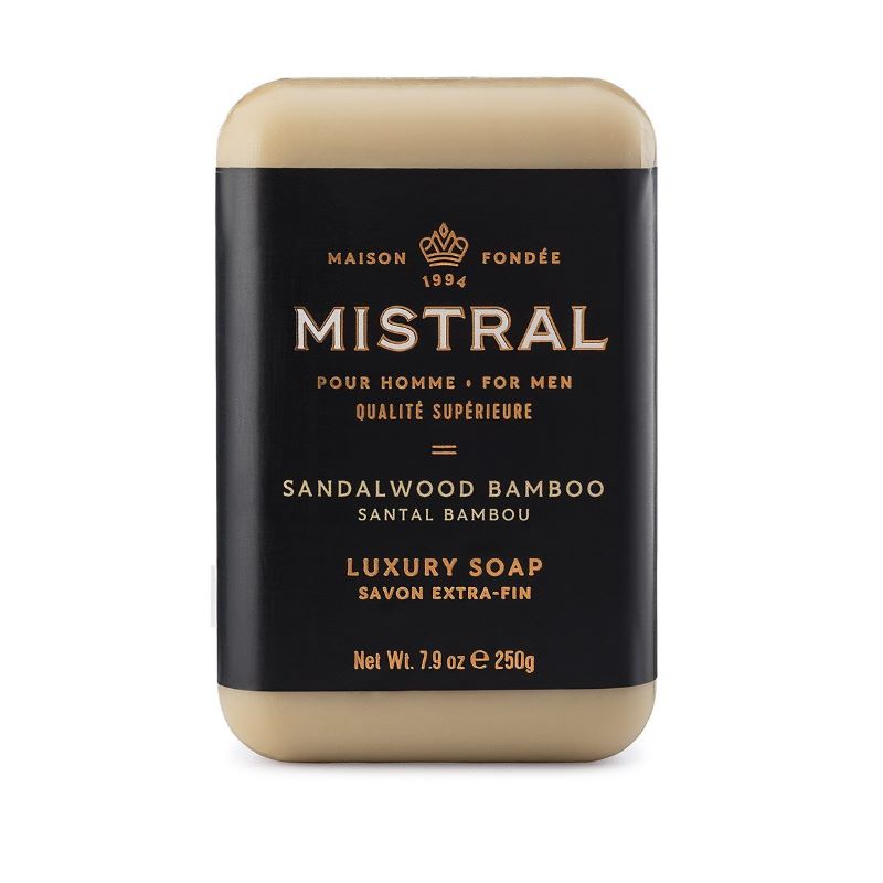 Mistral Men's Luxury French Bar Soap 8.8oz 250g - Sandalwood Bamboo