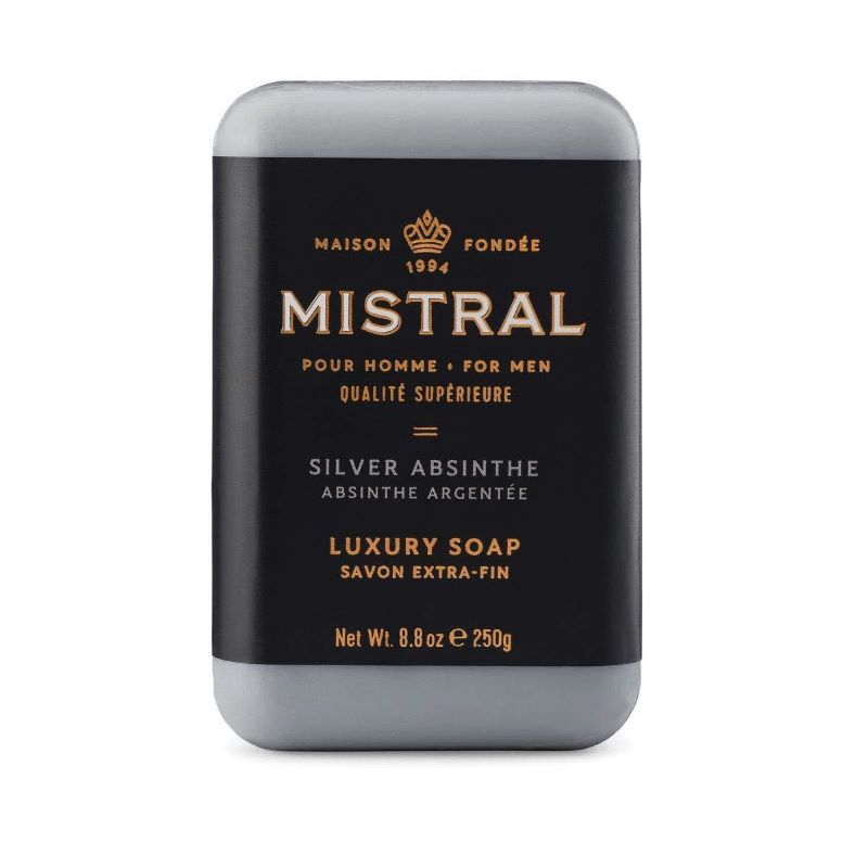 Mistral Men's Luxury French Bar Soap 8.8oz 250g - Silver Absinthe