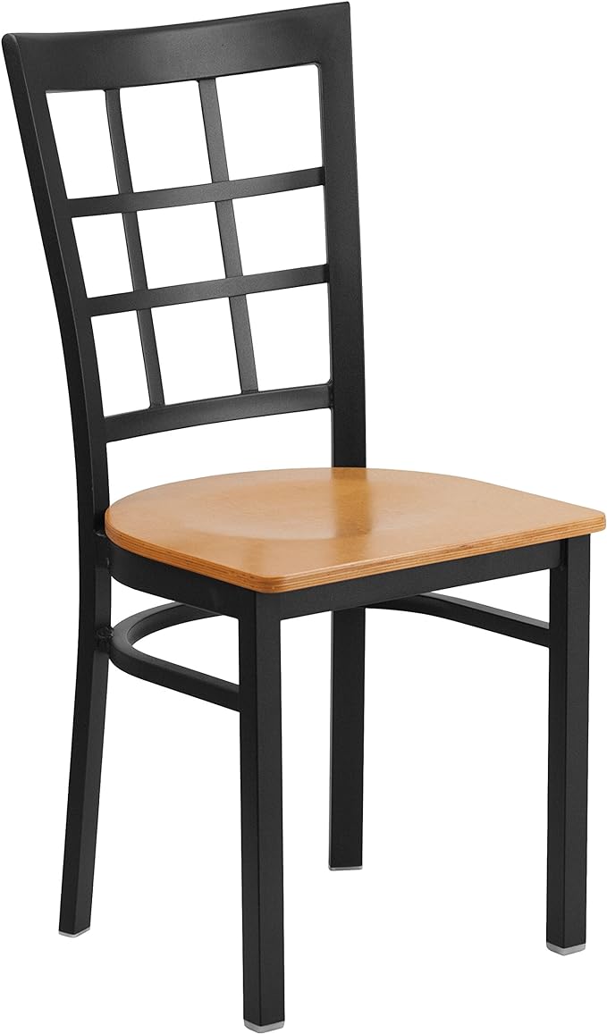HERCULES Series Black Window Back Metal Restaurant Chair - Black Vinyl Seat