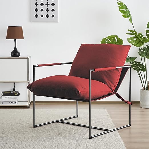 Basic Accent Sling Chair Modern Armchair for Living Room Bedroom Reading Office Metal Frame