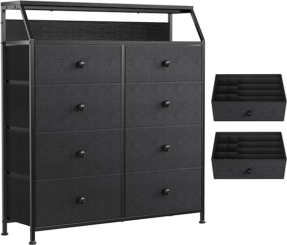8 Drawer Dresser for Bedroom with Shelves Large Storage Organizer Unit for Closet Living