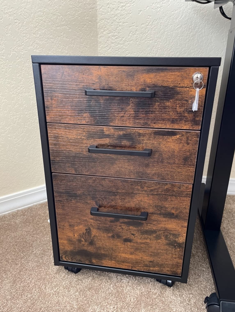 Mobile File Cabinet, Office Filing Cabinet with Wheels and Lock