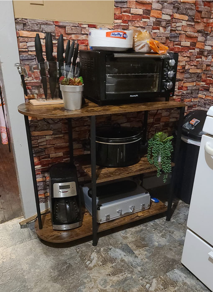 Kitchen Baker's Rack with Storage and Wine Glass Holder Microwave Oven Stand