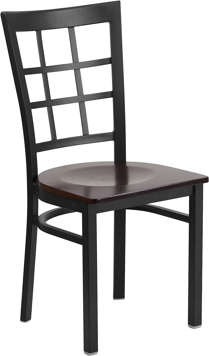 HERCULES Series Black Window Back Metal Restaurant Chair - Black Vinyl Seat