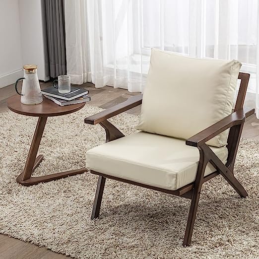 Mid Century Modern Accent Chair, Retro Wood and Fabric Armchairs Side Chair, Lounge Reading Comfy Arm Chair for Living Room, Bedroom, Office (Yellow)