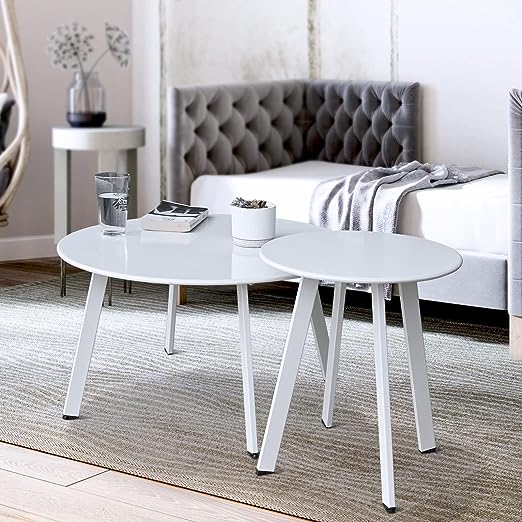 Patio Outdoor Coffee Table Set of 2 - Weather Resistant Outdoor Round End Table