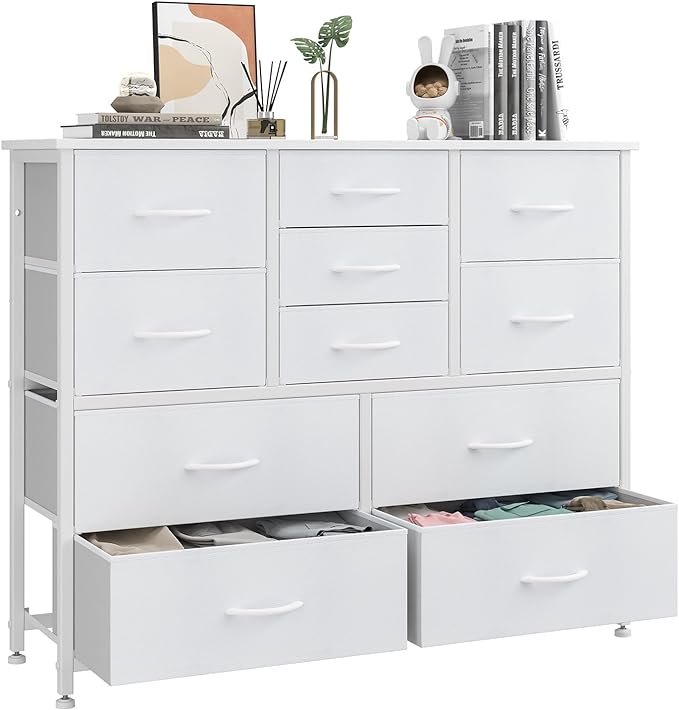 11 Drawers Dresser for Bedroom, Wide Dressers & Chests of Drawers with Wood Top