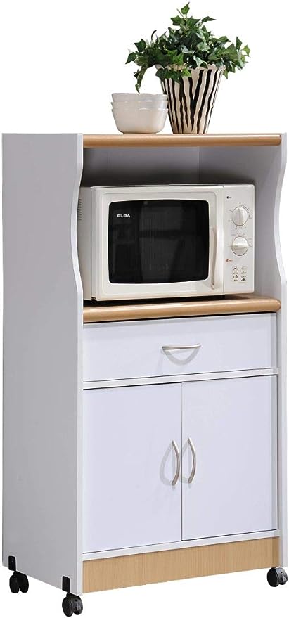 IMPORT Microwave Cart with One Drawer, Two Doors, and Shelf for Storage, Cherry
