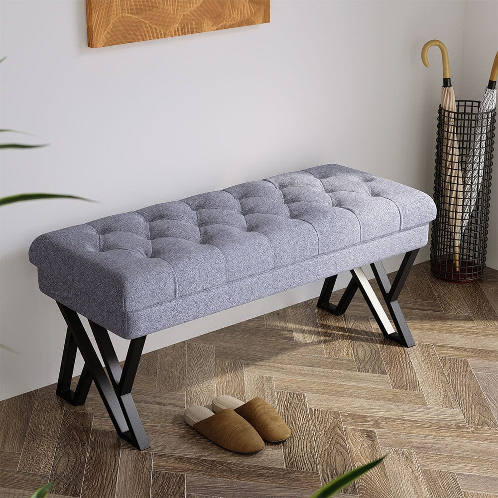 Mid Century Soft Metal Upholstered Bench