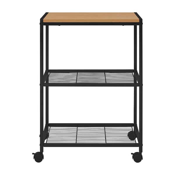 Kitchen Microwave Cart Metal Rolling with Wooden Top 2-Tier