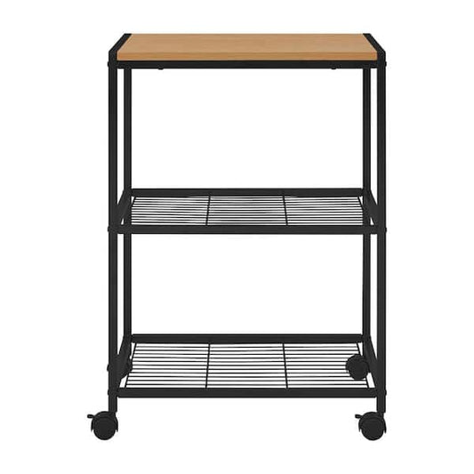 Kitchen Microwave Cart Metal Rolling with Wooden Top 2-Tier