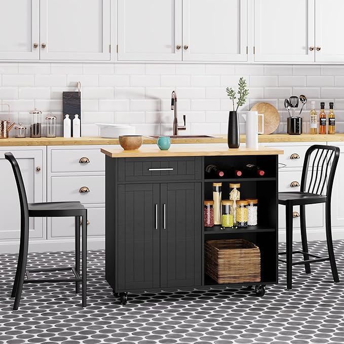 Kitchen Island Cart with Storage,Rolling Side Table on Wheels with Large Worktop