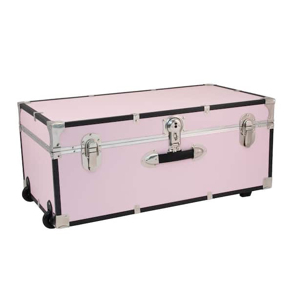 Engineered Wood Trunk Chest with Wheels & Lock, Blush