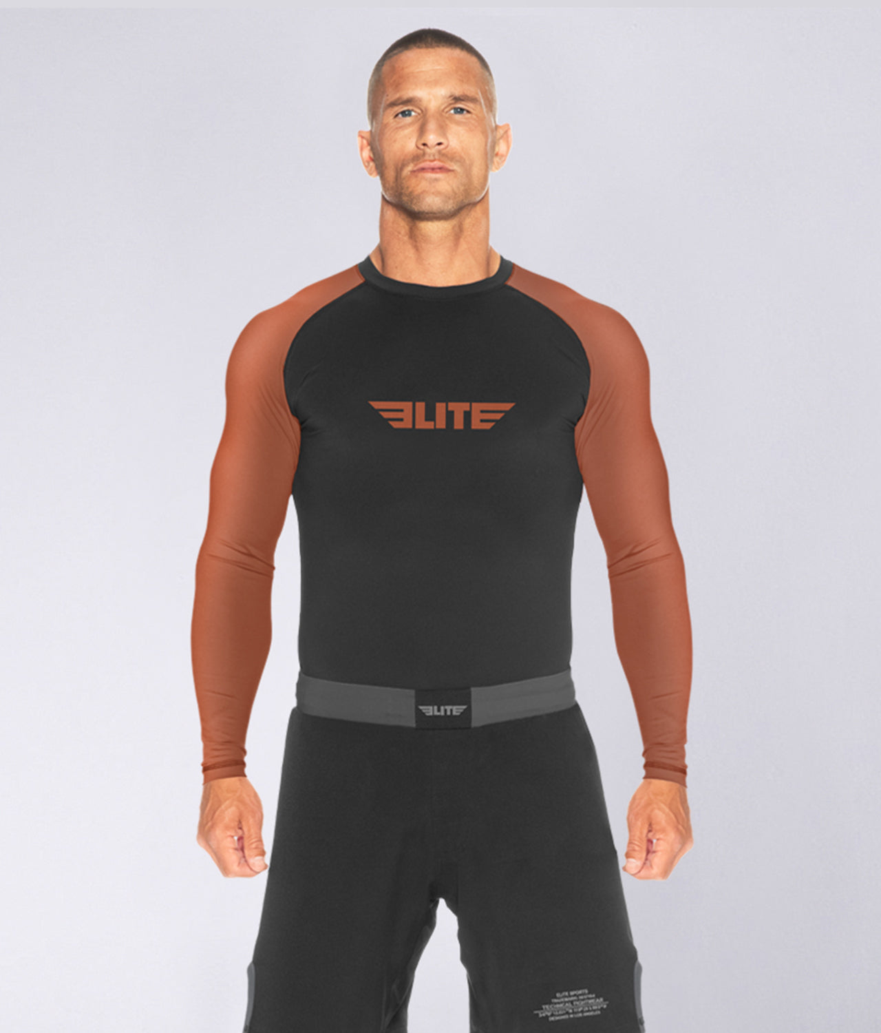 Men's Standard Brown Long Sleeve Wrestling Rash Guard
