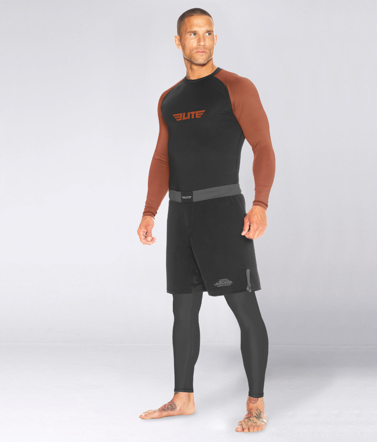 Men's Standard Brown Long Sleeve Wrestling Rash Guard