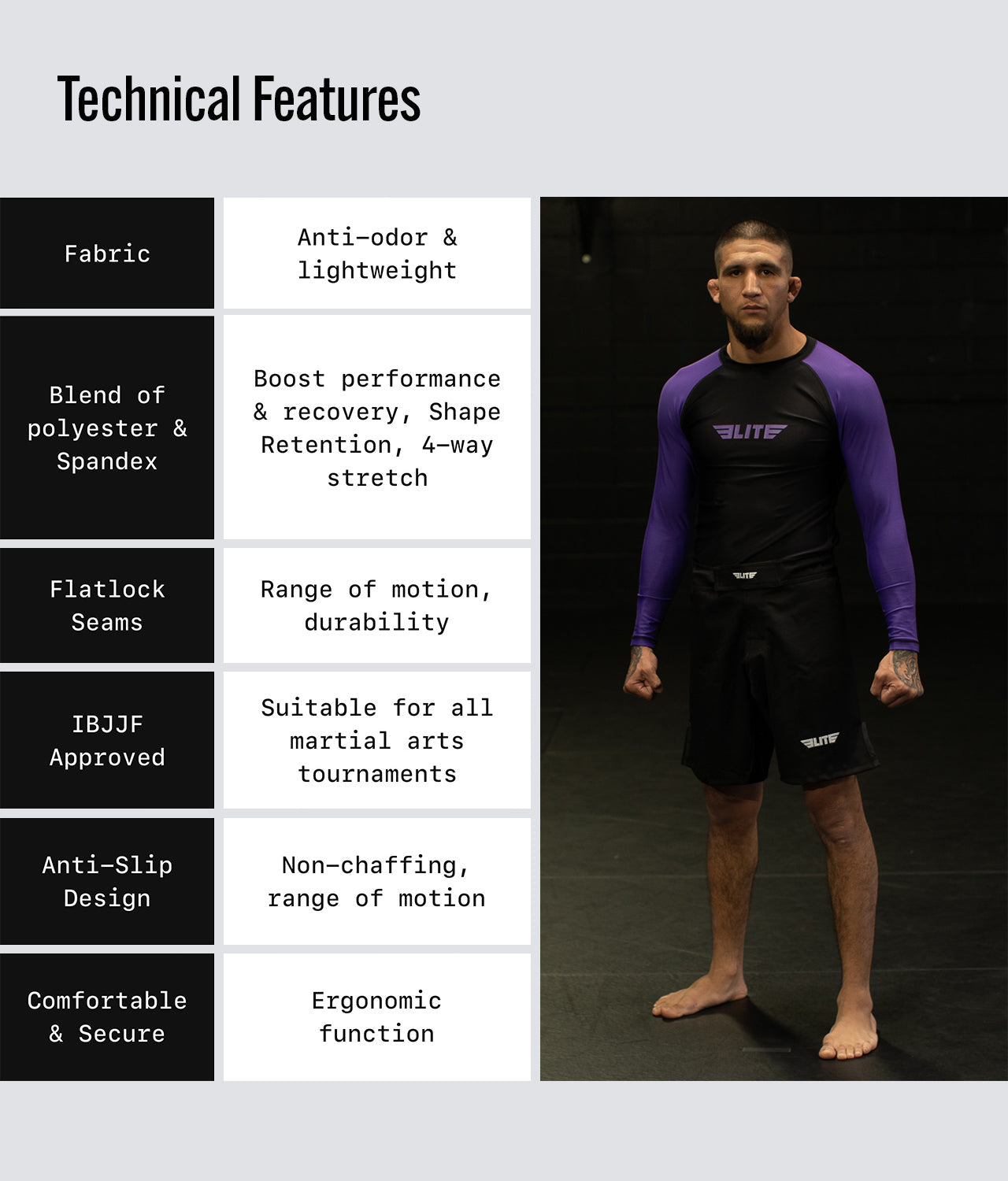 Men's Standard Purple Long Sleeve Wrestling Rash Guard