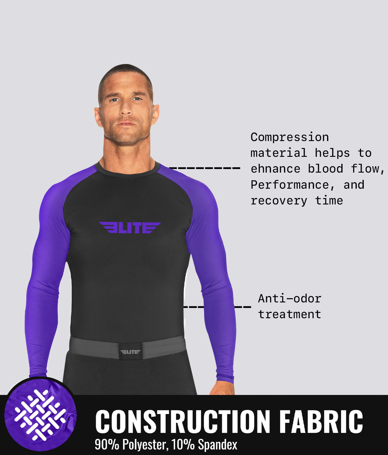 Men's Standard Purple Long Sleeve Wrestling Rash Guard