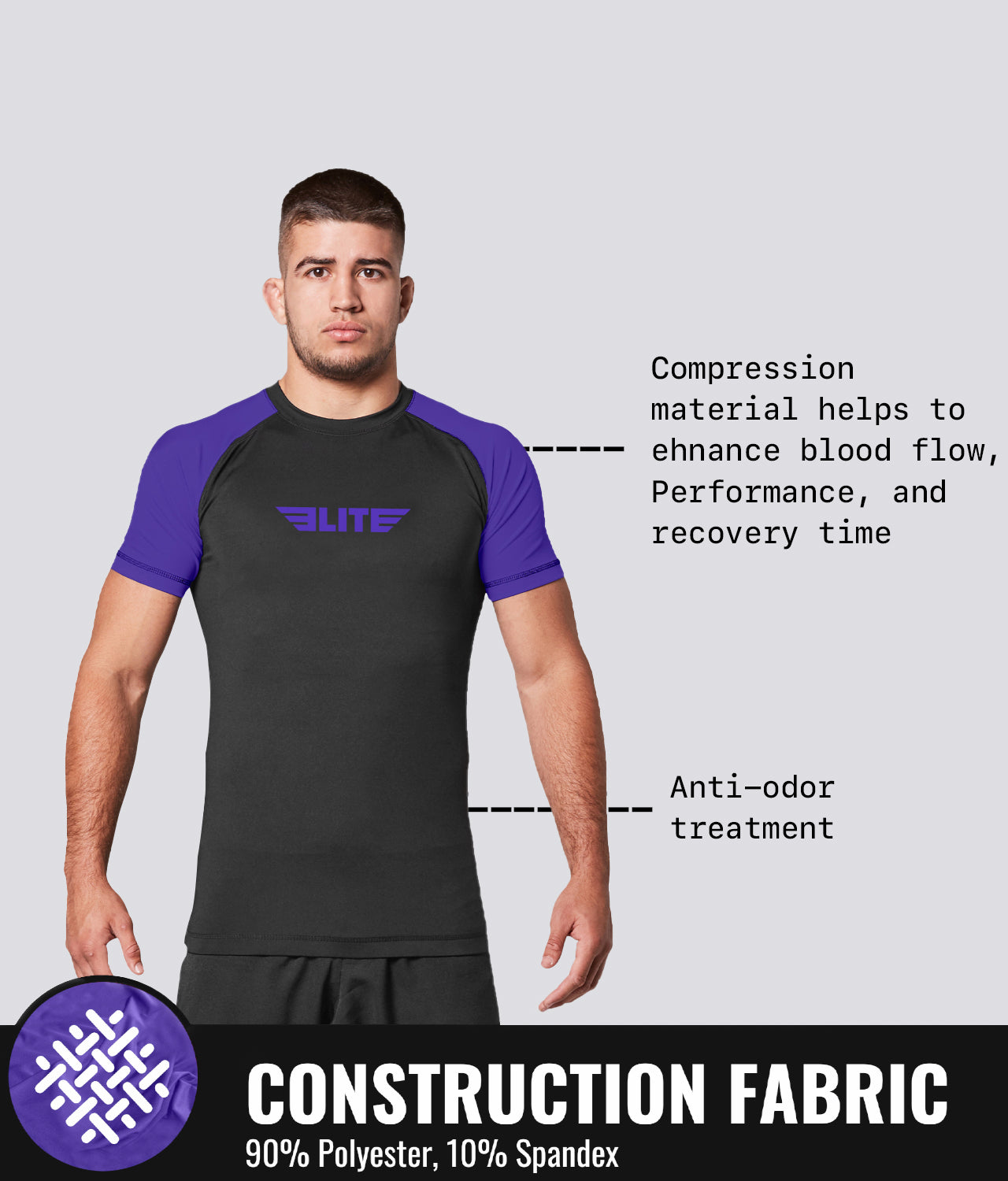 Men's Standard Purple Short Sleeve Wrestling Rash Guard