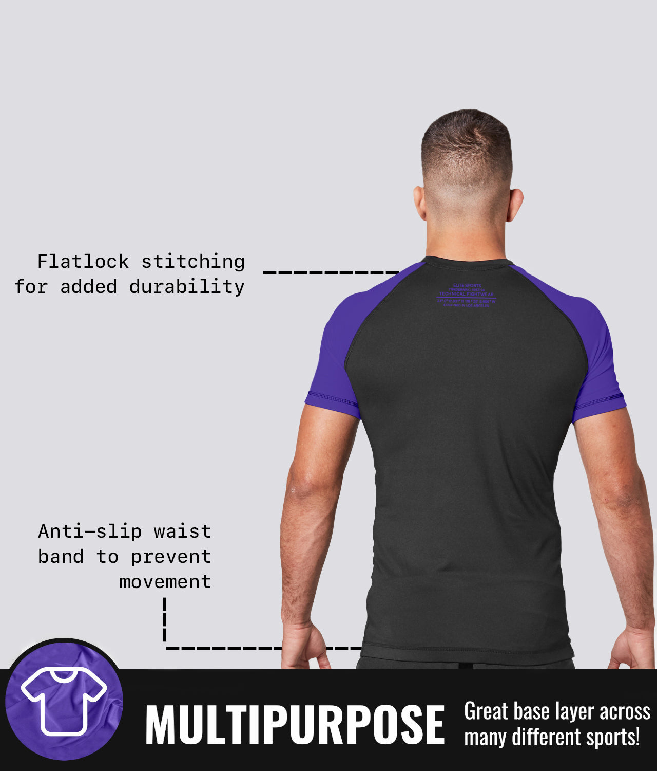 Men's Standard Purple Short Sleeve Wrestling Rash Guard