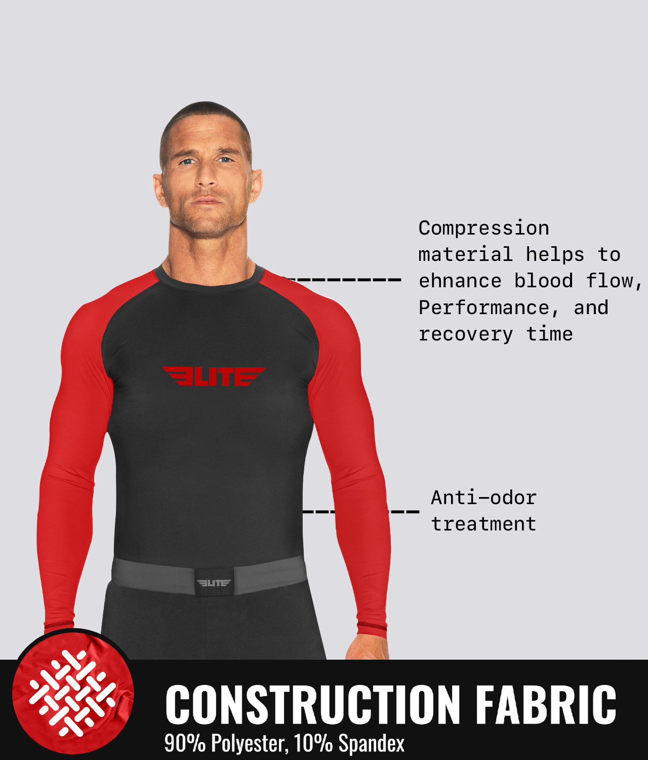 Men's Standard Red Long Sleeve Wrestling Rash Guard