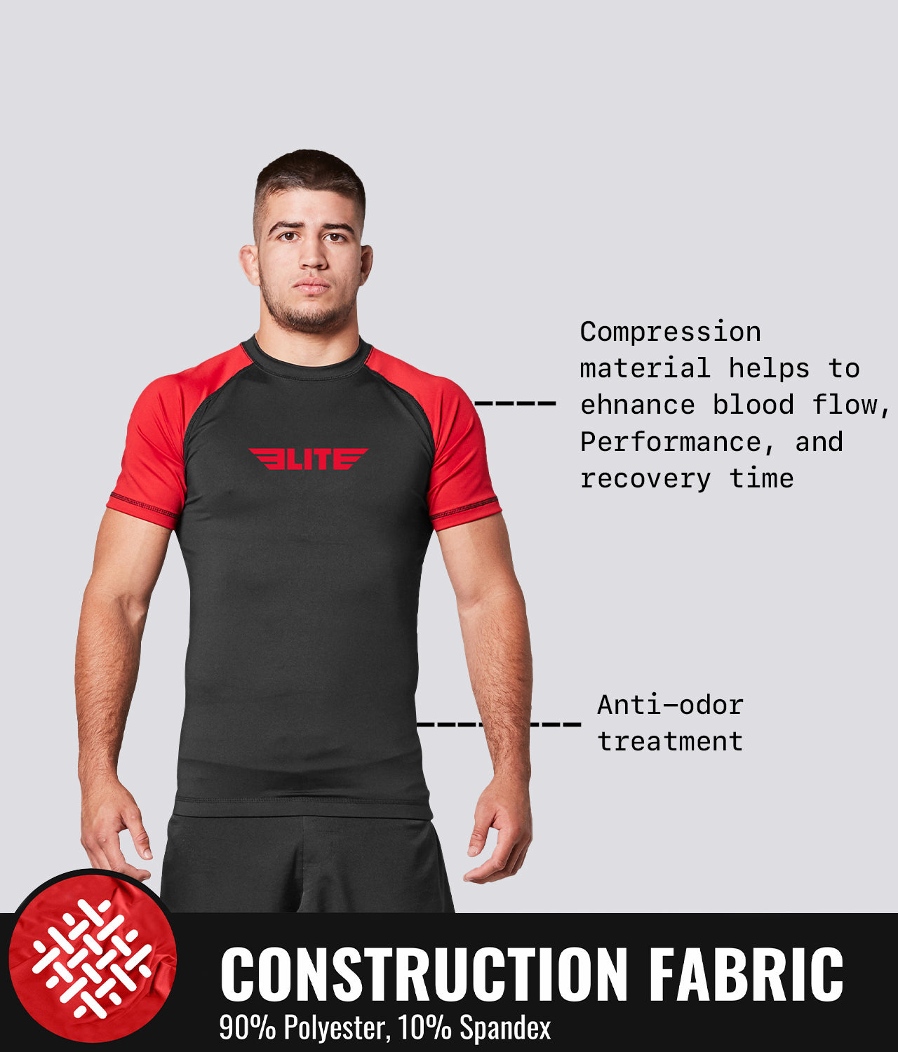 Men's Standard Red Short Sleeve Wrestling Rash Guard