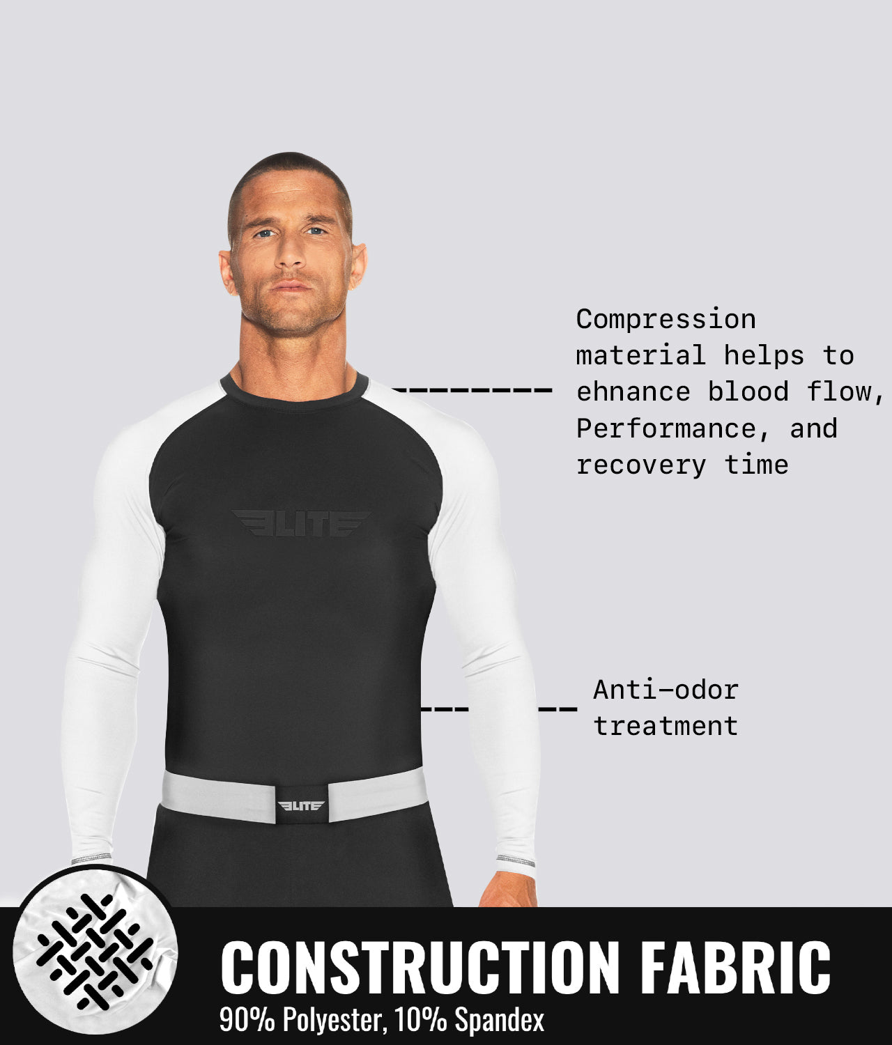 Men's Standard White Long Sleeve Wrestling Rash Guard