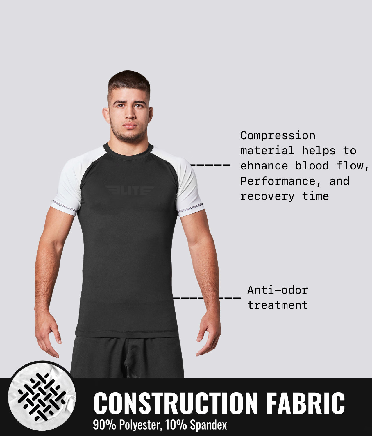Men's Standard White Short Sleeve Wrestling Rash Guard