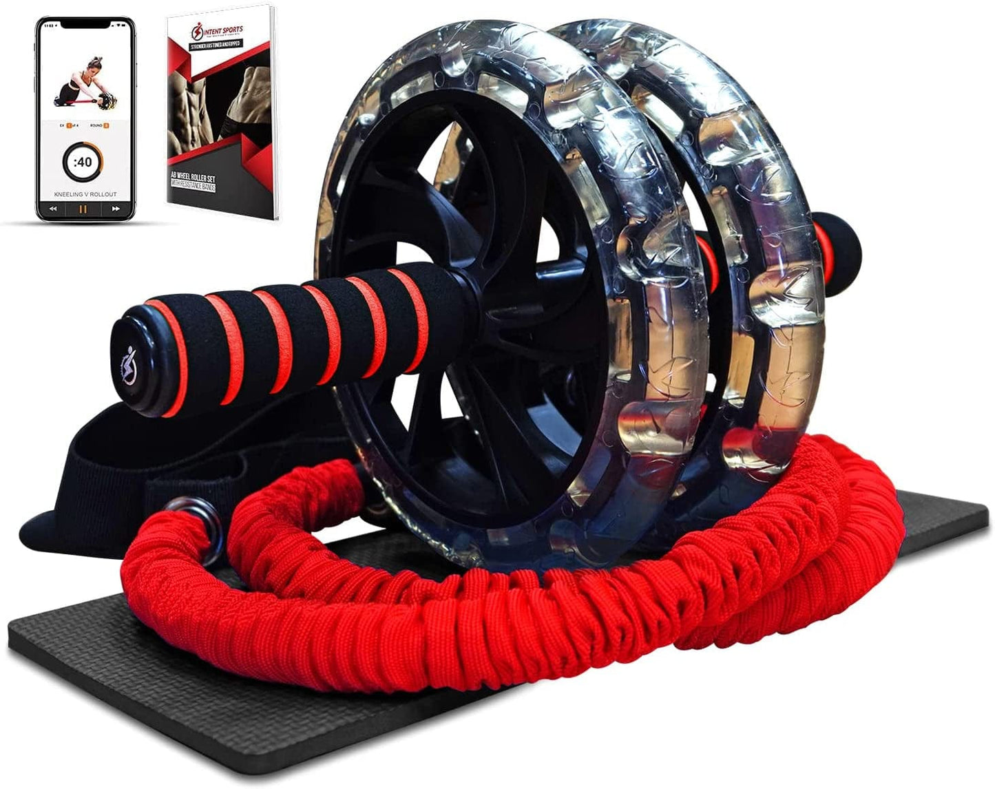 INTENT SPORTS Multi Functional Ab Wheel Roller KIT with Resistance Bands, Kneepad, Workout Ebook. Abdominal Workout Wheel Roller with Large Wheels for Stability. Ab Core Workout, Exercise Videos.