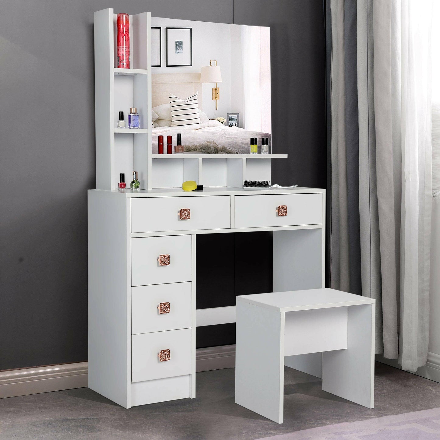white mirrored dressing table