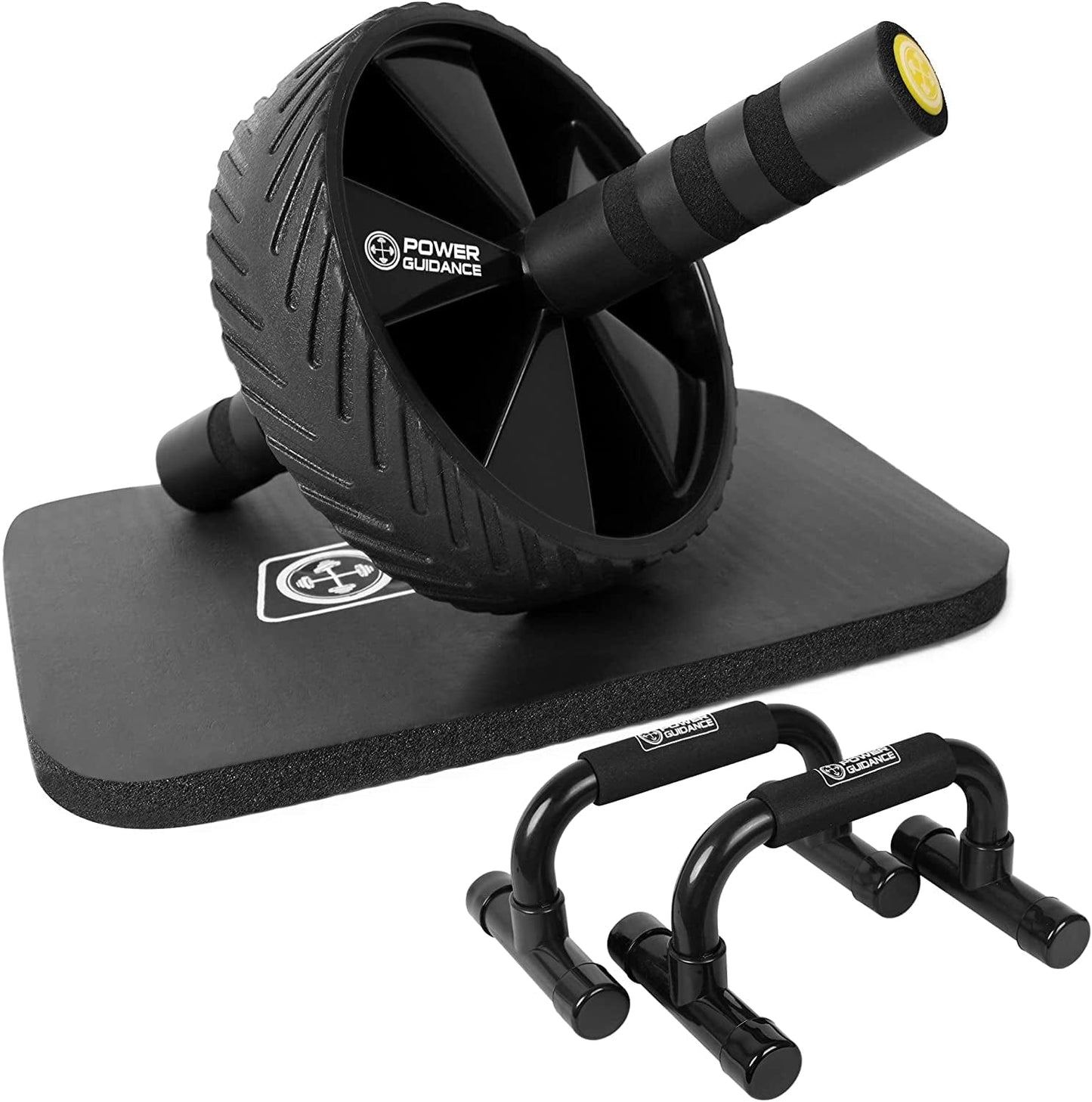 POWER GUIDANCE AB Wheel Roller with Push up Bar, Exercise Home Gym Equipment for 6 Pack Abs & Core Workout Roller - with Innovative Non-Slip Rubber, Extra Thick Knee Pad