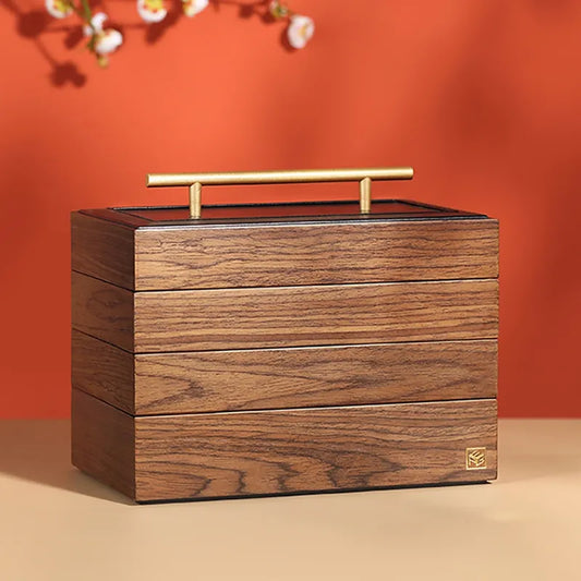 Modern Natural Wooden 4-Tier Jewelry Box with Storage Shelves