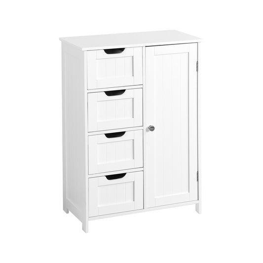 White Bathroom Storage Cabinet with Adjustable Shelf and Drawers