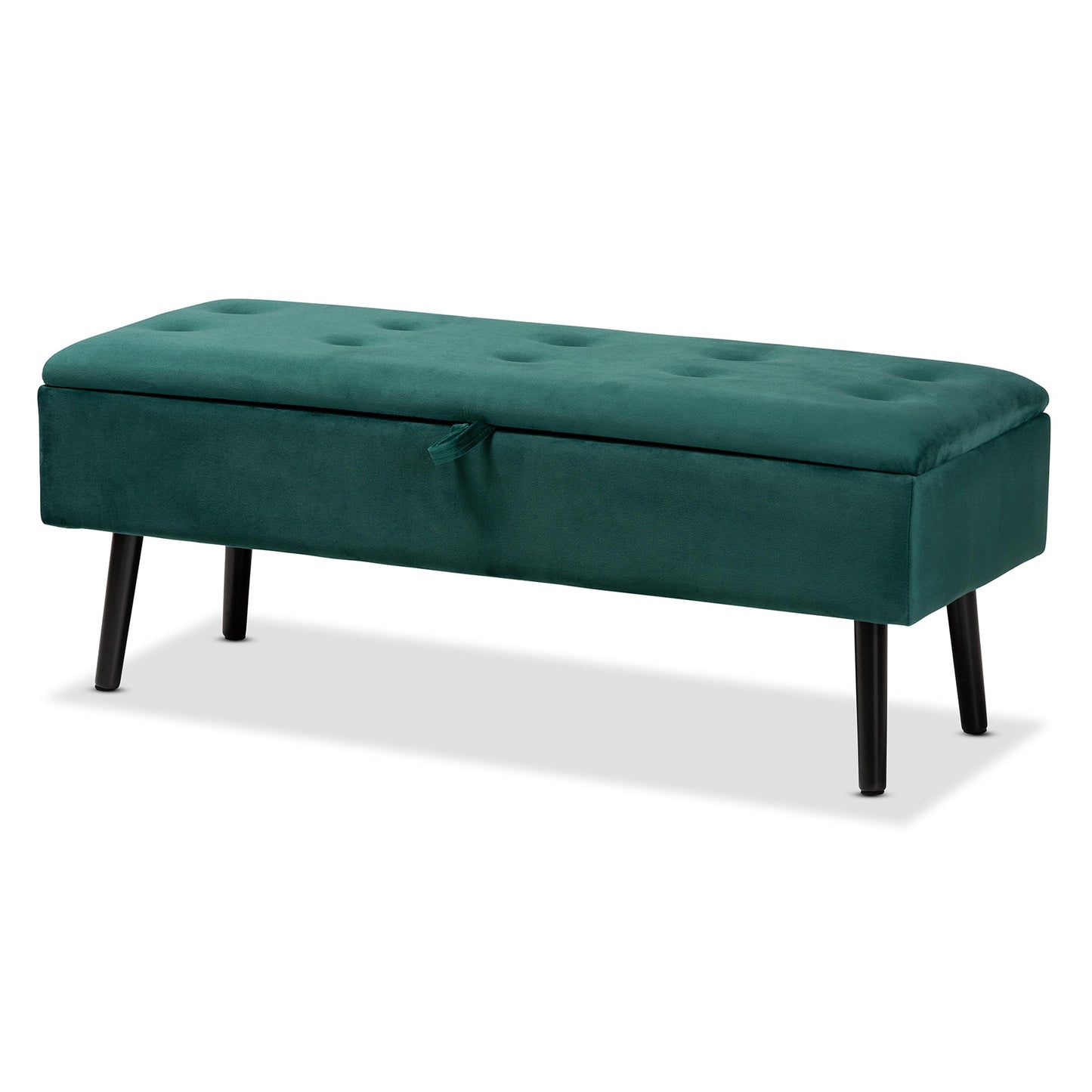Skyline Decor Caine Modern and Contemporary Green Velvet Fabric Upholstered and Dark Brown Finished Wood Storage Bench