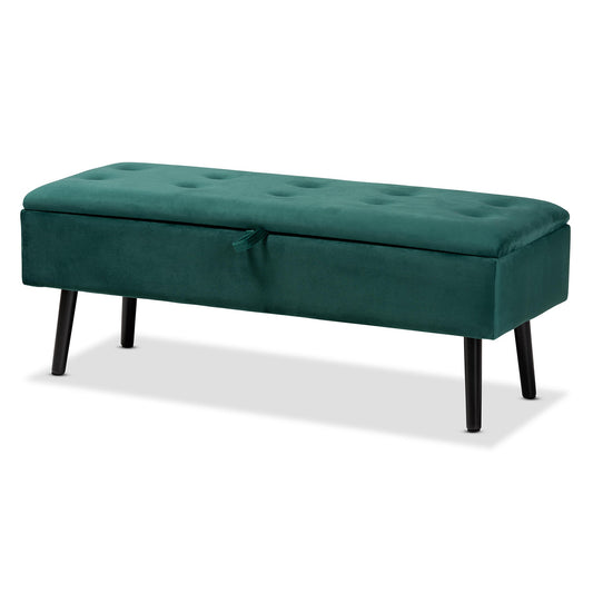 Skyline Decor Caine Modern and Contemporary Green Velvet Fabric Upholstered and Dark Brown Finished Wood Storage Bench