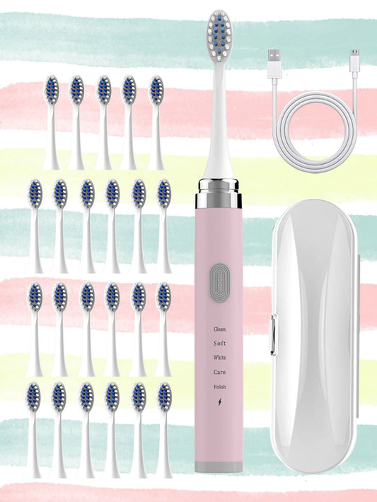 Adults' Electric Toothbrush, Model Charge - F, Pink & Including Travel Case & 24 Brush Heads, Soft S, Unisex Home Applications, Rechargeable And Replaceable Brush Heads, 1-button Start, Intelligent Brushing, Thorough Oral Cleaning, Ipx7 Waterproof