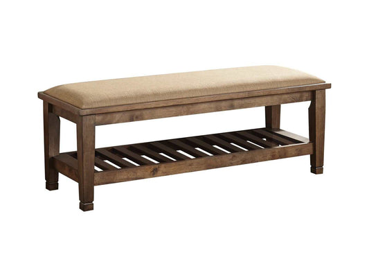 Franco Beige & Burnished Oak Bench w/ Lower Shelf