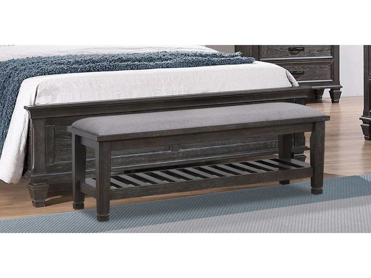 Franco Weathered Sage Bench w/ Slatted Shelf