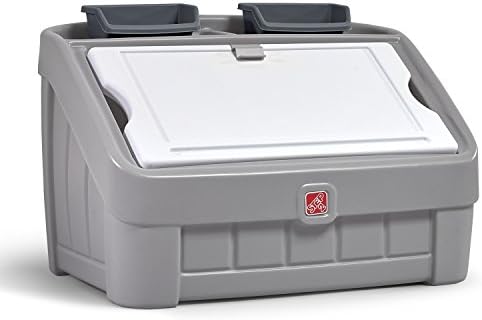Step2 2-in-1 Toy Box and Easel Lid for Kids, Playroom Storage and Organizer, Lid Coverts to Art Table, Ages 2+ Years Old, Gray