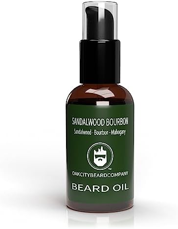 OakCityBeardCo. - Sandalwood Bourbon - 2 Ounce - Beard Oil - Beard Conditioner - Sandalwood - Bourbon - Mahogany - Our Most Popular Scent!