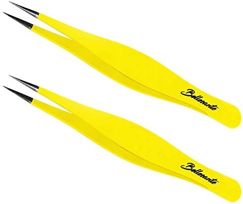 Bellesante 2 PCS Precision Surgical Grade Tweezers - Best Stainless Steel Sharp Tweezers for Ingrown Hair Extraction, Precise Eyebrow, Facial and Body Hair Grooming, Splinter, & Tick - Needle Nose