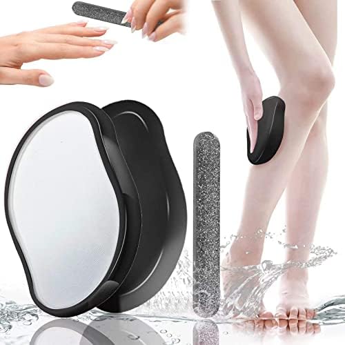 Wouyciop Upgraded Version Nano Crystal Hair Eraser for Women Man-Reusable Washable Crystal Hair Remover Painless Hair Removal Tool with Nano Nail File-Bikini Portable Razorless Shave (Elegant Black)