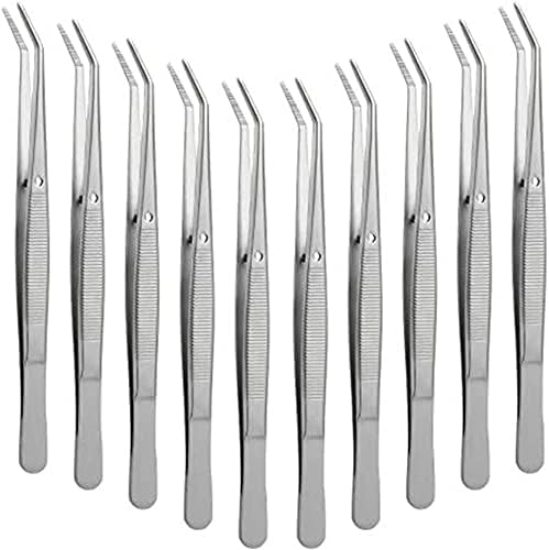 10pcs Stainless Steel Tweezers, Curved Serrated Tip Multipurpose Tweezers, Sewing Machine Tweezers For Oral Care, Laboratory