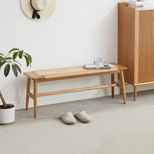Yeswood  Woven Design Natural Solid Oak Wood Bench